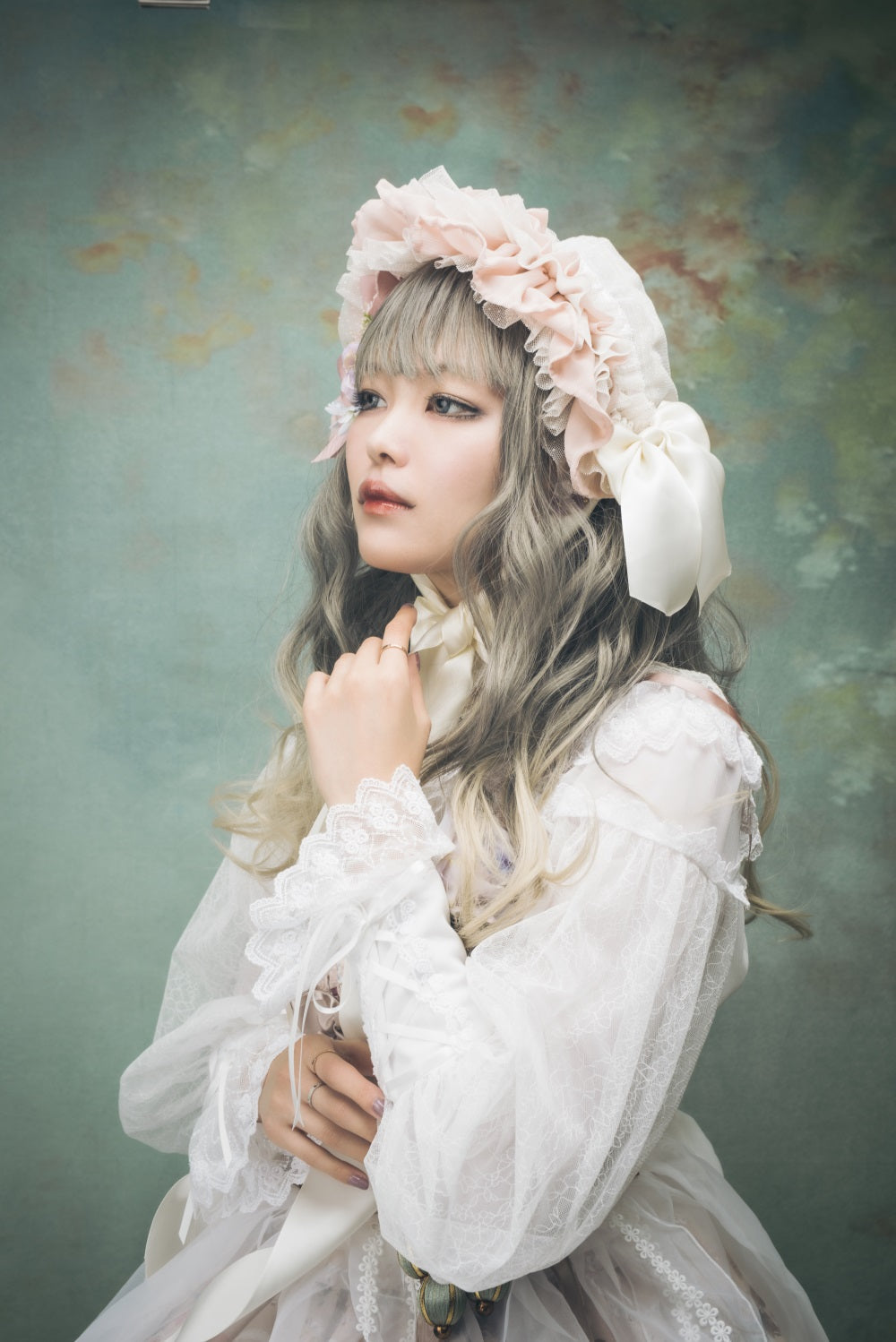 Kate Abstract Texture Cambridge Blue with Green Flowers Backdrop Designed by Jerry_Sina -UK