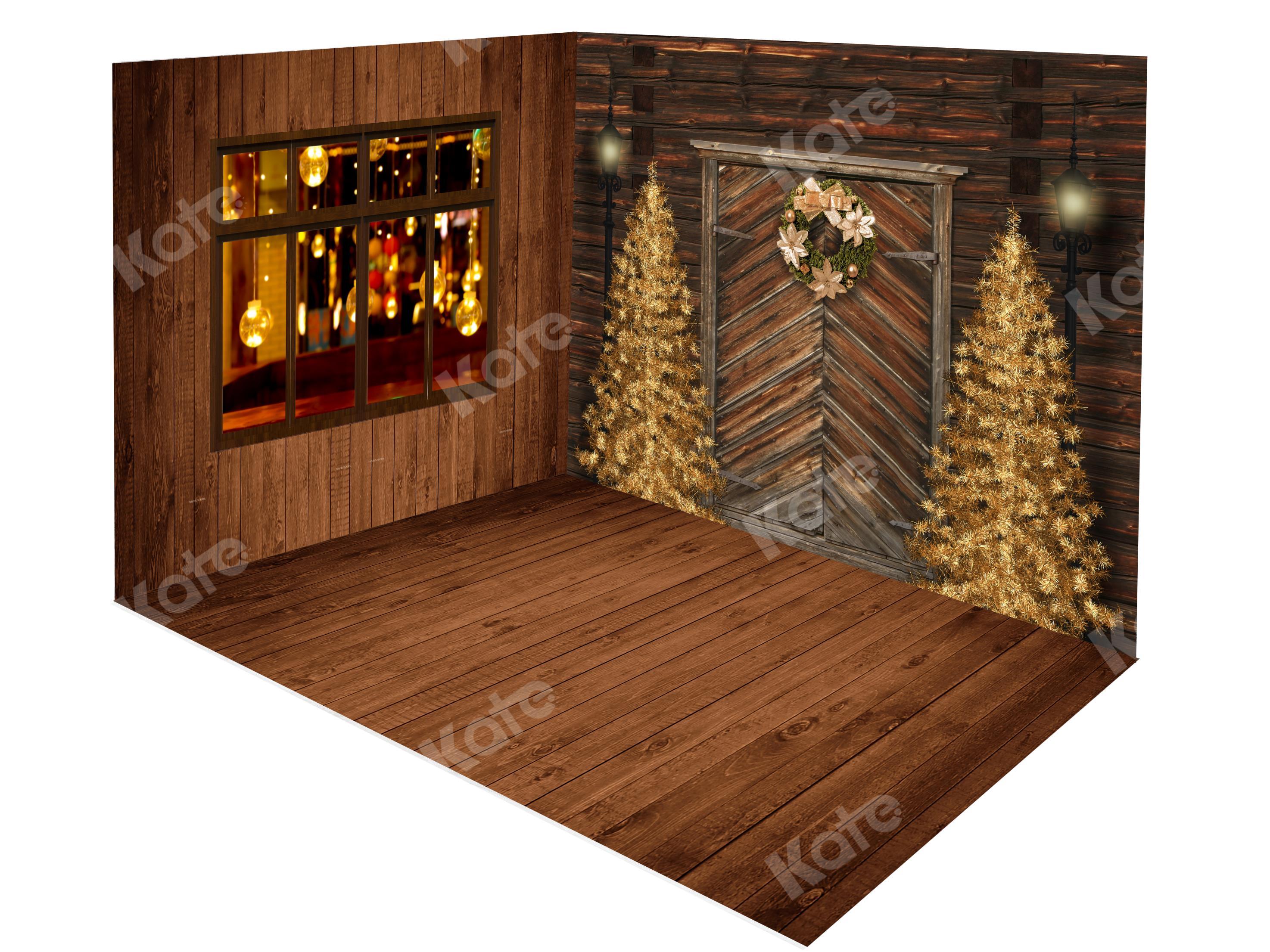 Kate Christmas Trees Wood Indoor Backdrop Room Set -UK