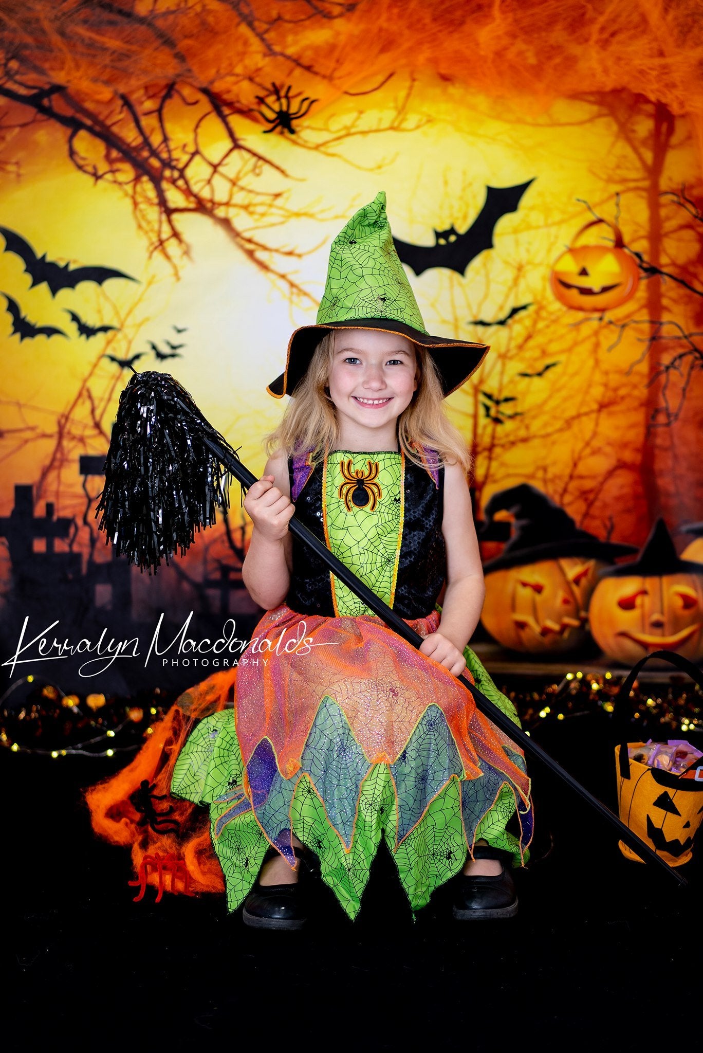 Kate Halloween Cemetery Bats Pumpkin Backdrop Designed by Chain Photography -UK