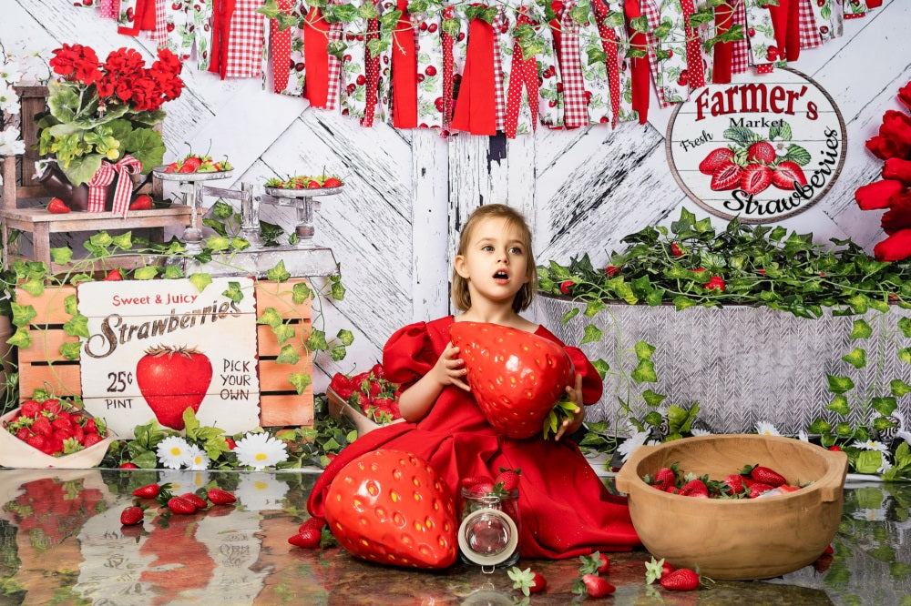 Kate Summer Strawberry White Wooden Board Birthday Backdrop -UK