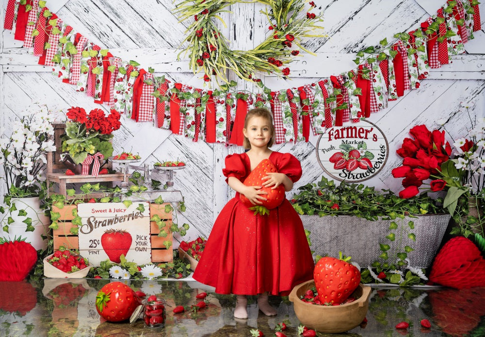 Kate Summer Strawberry White Wooden Board Birthday Backdrop -UK