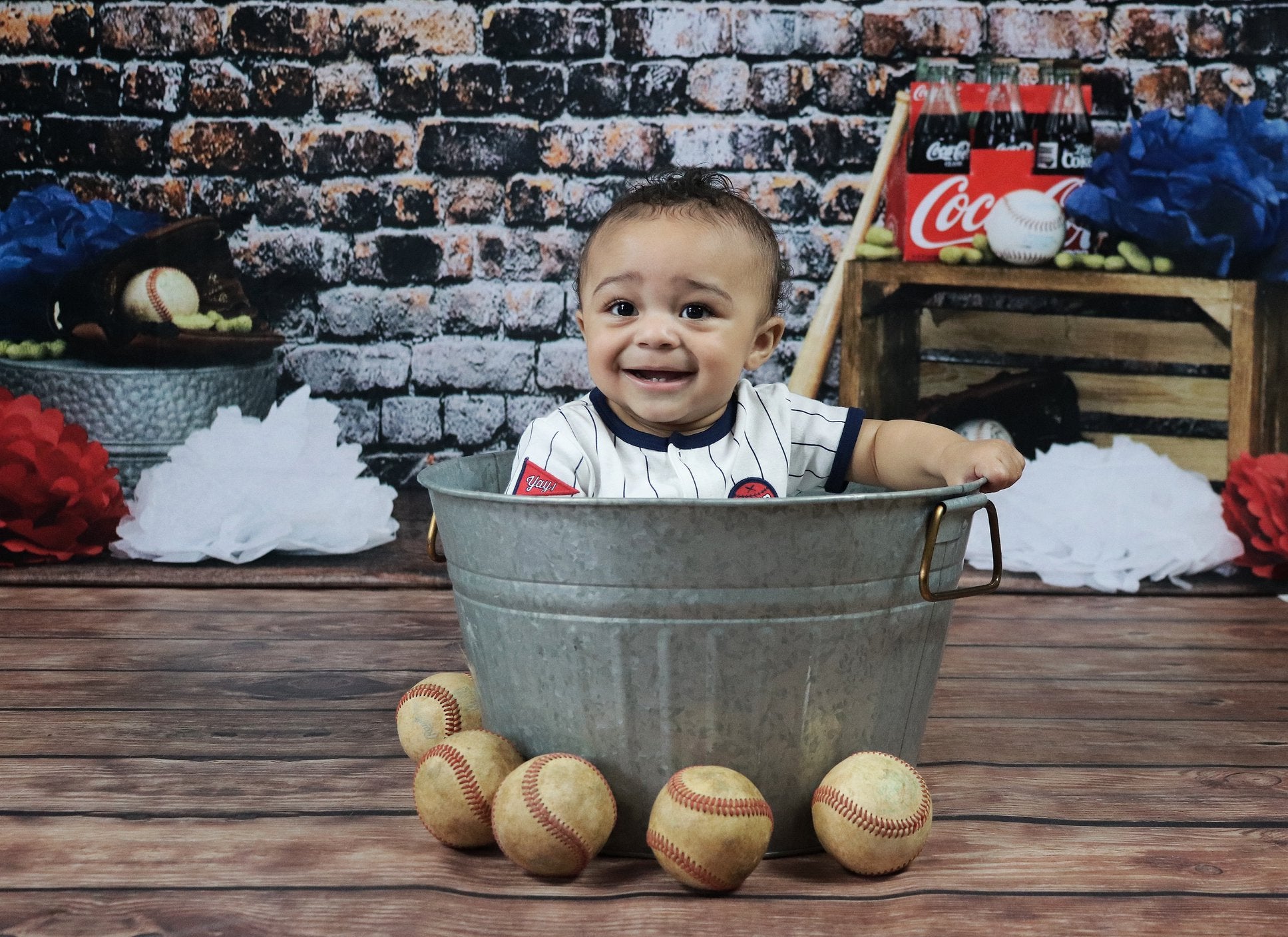 Kate Retro Brick Wall Baseball Theme Backdrop for sports Photography Designed by Leann West -UK