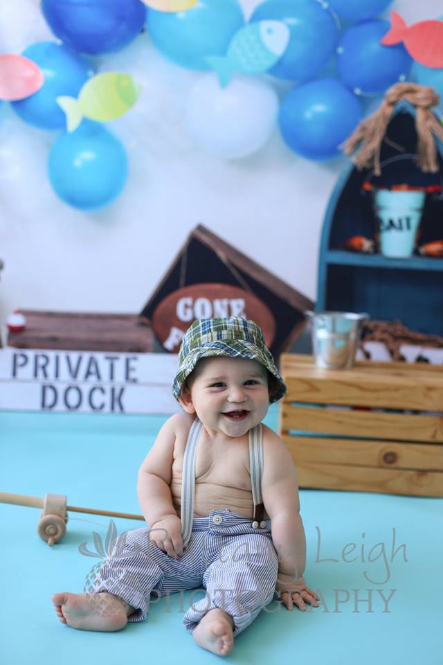 Kate Fish and Balloons 1st Birthday Summer Backdrop Designed by Amberly Ware -UK