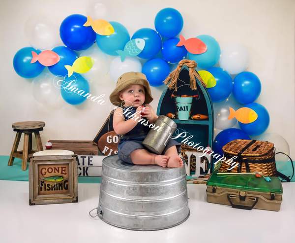 Kate Fish and Balloons 1st Birthday Summer Backdrop Designed by Amberly Ware -UK