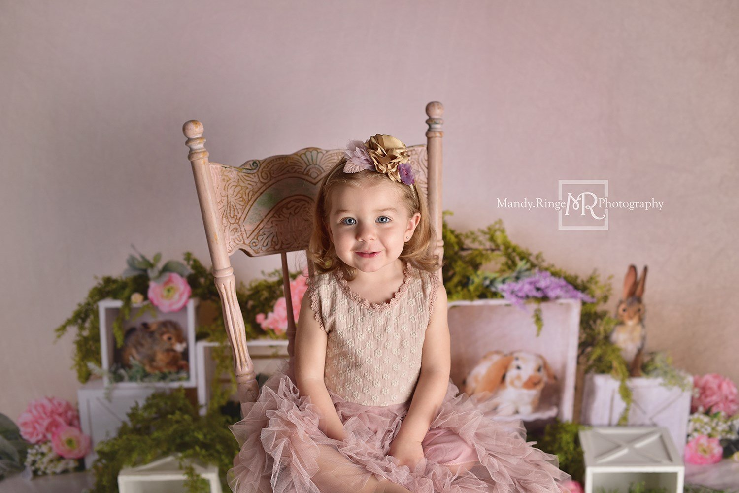 Kate Spring Rabbits Flowers Easter Backdrop Designed by Mandy Ringe Photography