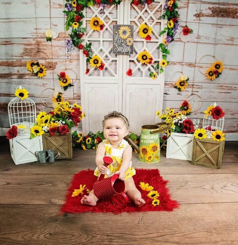 Kate Vintage Wall Summer Sunflower Backdrop Designed by Staci Lynn Photography -UK