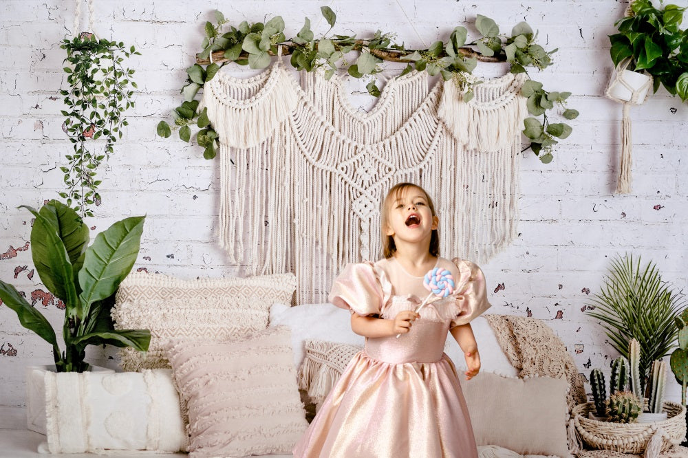 Kate Boho Macrame Pillows with Plants Backdrop Designed By Mandy Ringe Photography -UK