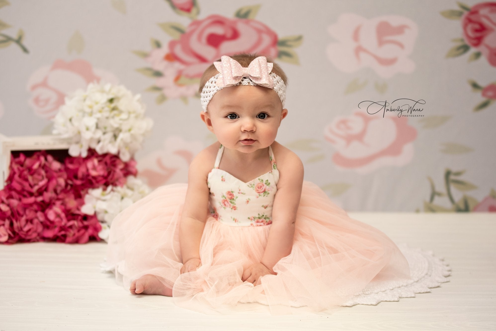 Kate Pink Flower White Background Pattern Baby Photography Backdrop -UK
