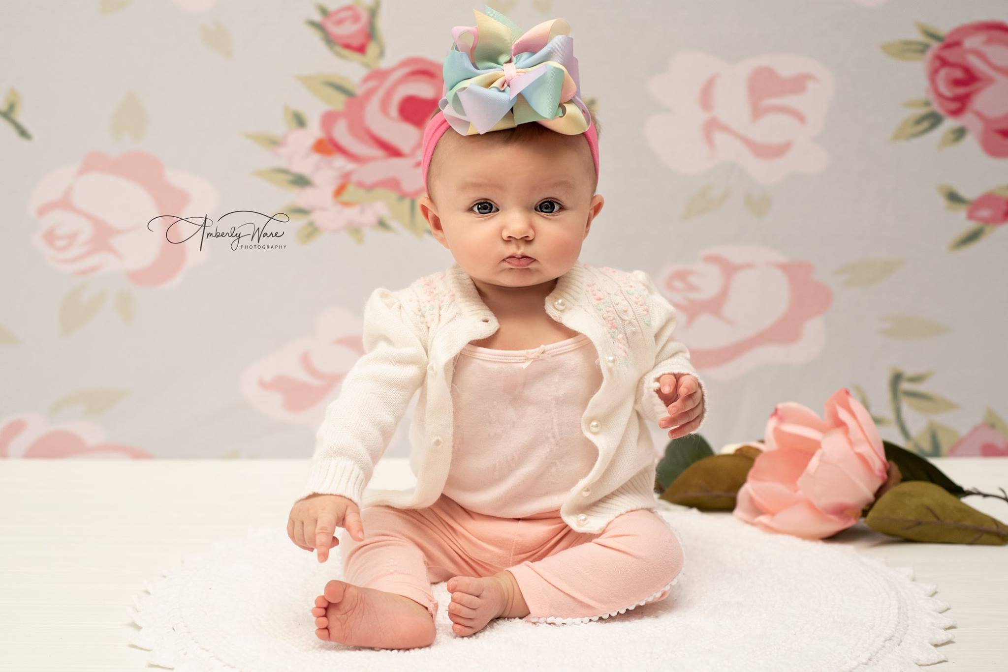 Kate Pink Flower White Background Pattern Baby Photography Backdrop -UK