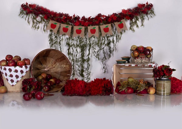 Kate Children Birthday Red Apples Backdrop for Photography Designed by Cassie Christiansen -UK