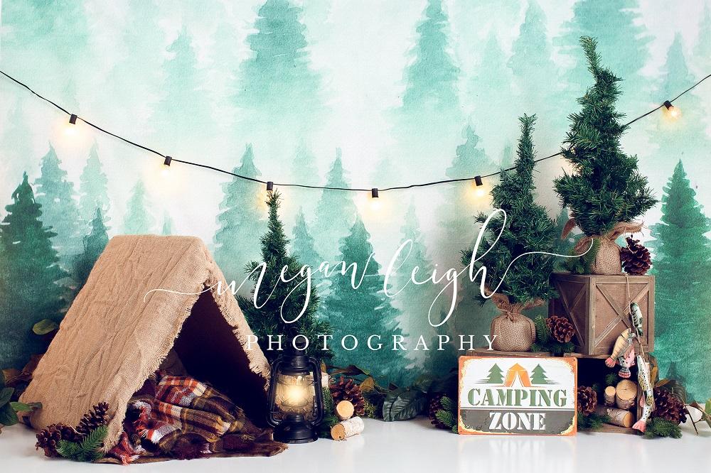 Kate Forest Camping Tent and Lamp Children Summer Backdrop for Photography Designed by Megan Leigh Photography -UK