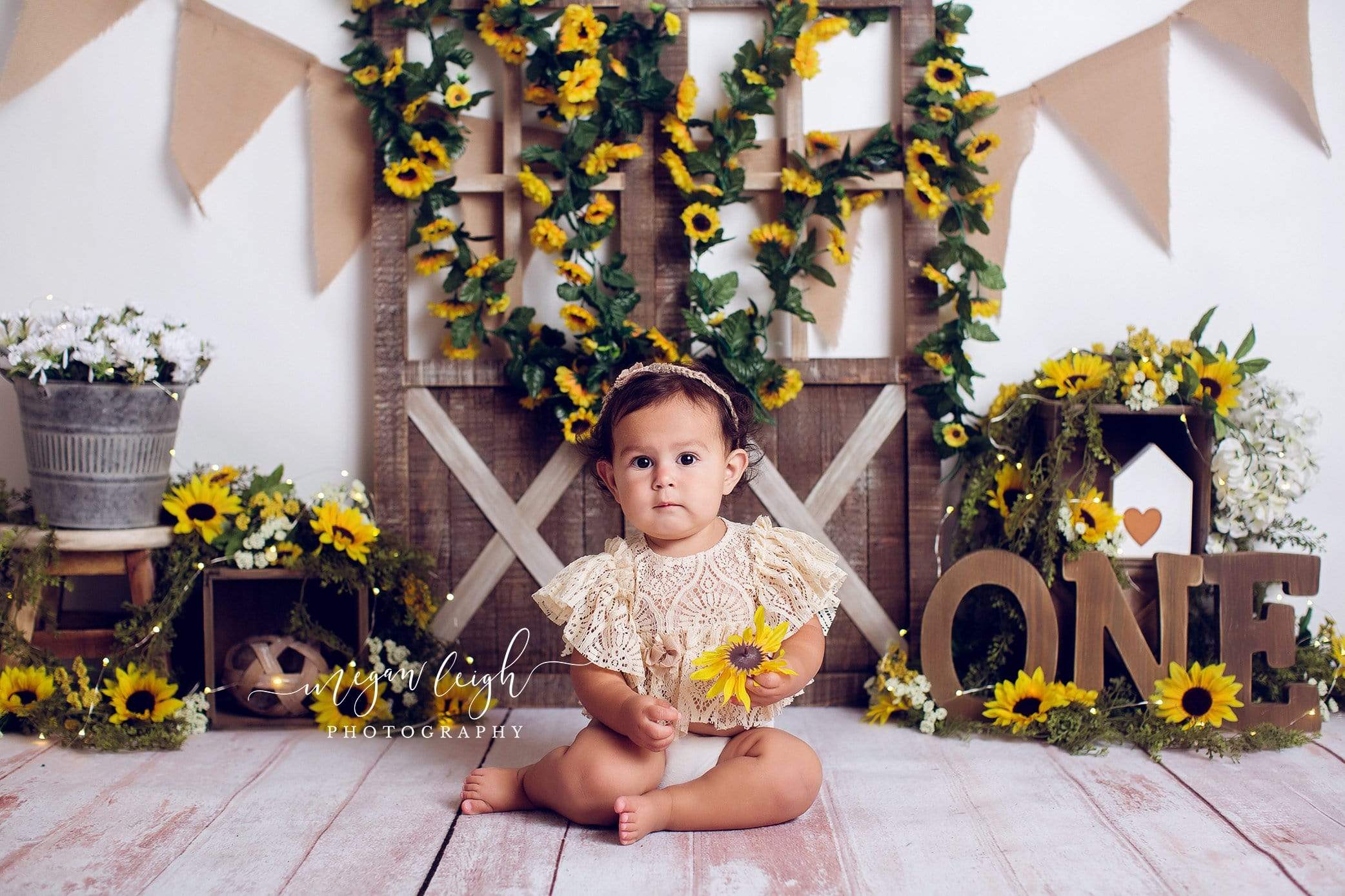 Kate Spring Sunflower Barn Door Decoration Backdrop Designed by Megan Leigh Photography -UK