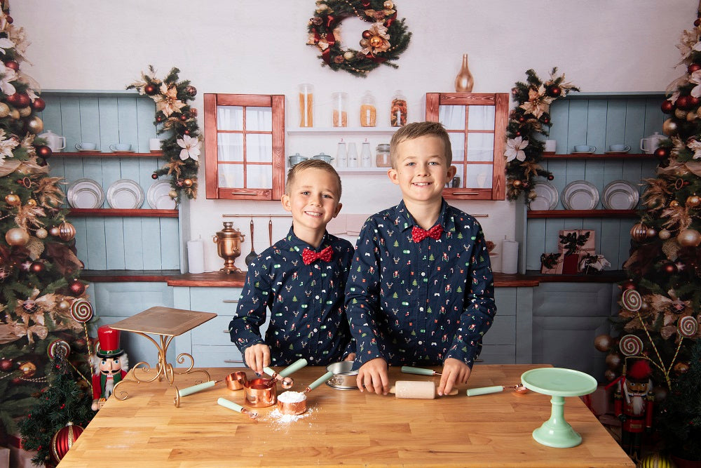 Kate Christmas Kitchen Room Backdrop for Photography -UK