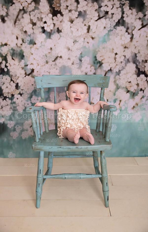 Katebackdrop£ºKate Retro Style Green With White Flowers Backdrops for Children