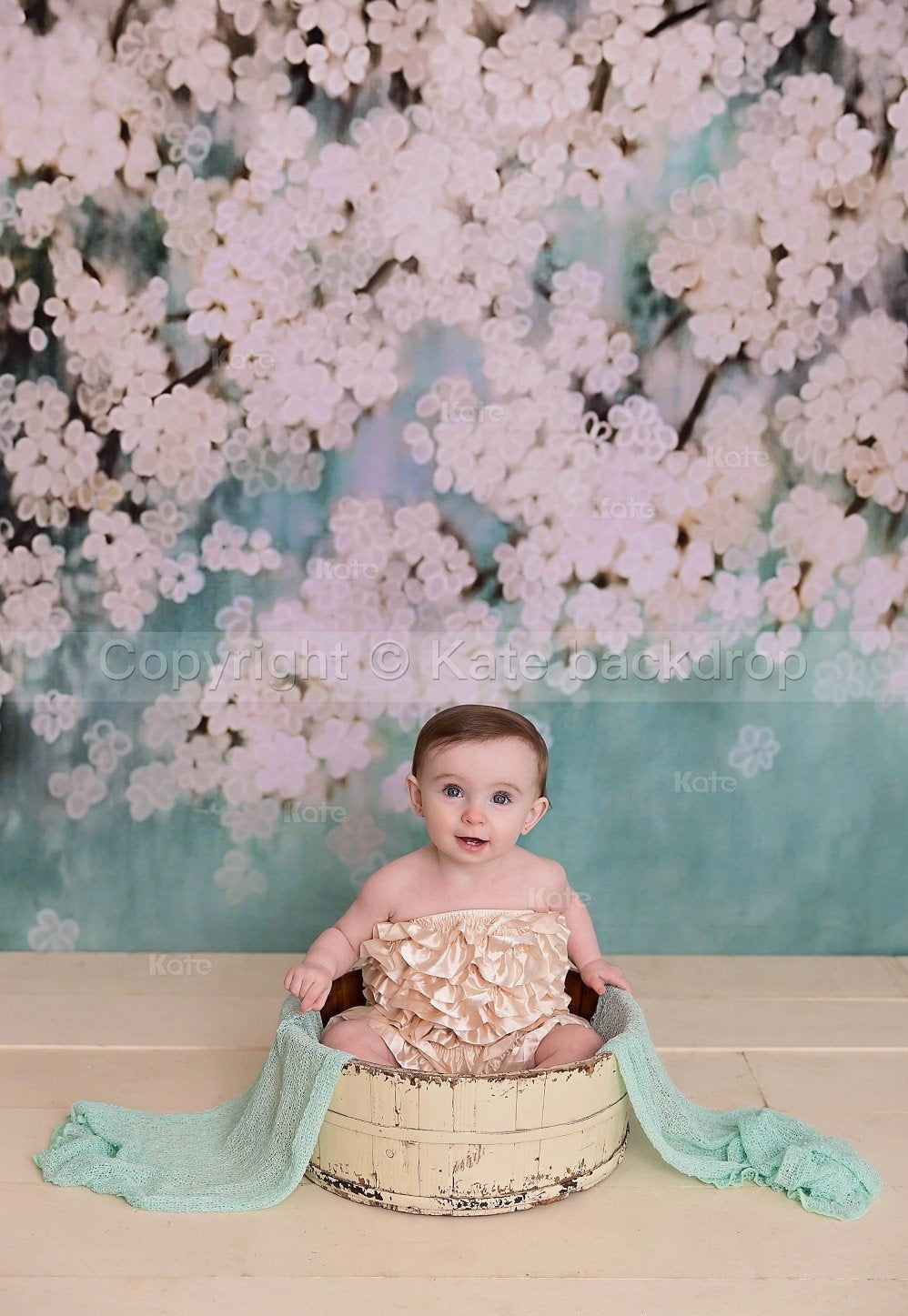 Katebackdrop£ºKate Retro Style Green With White Flowers Backdrops for Children