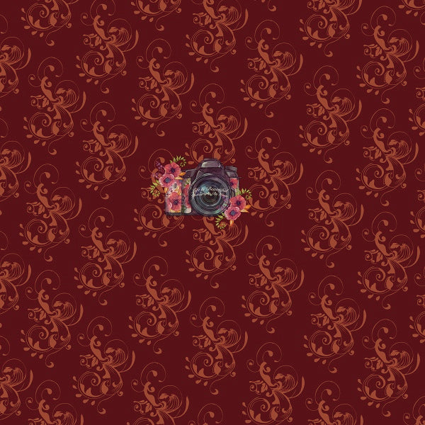 Kate Dark Red Classical Damask Pattern Backdrop Designed by Leann West -UK