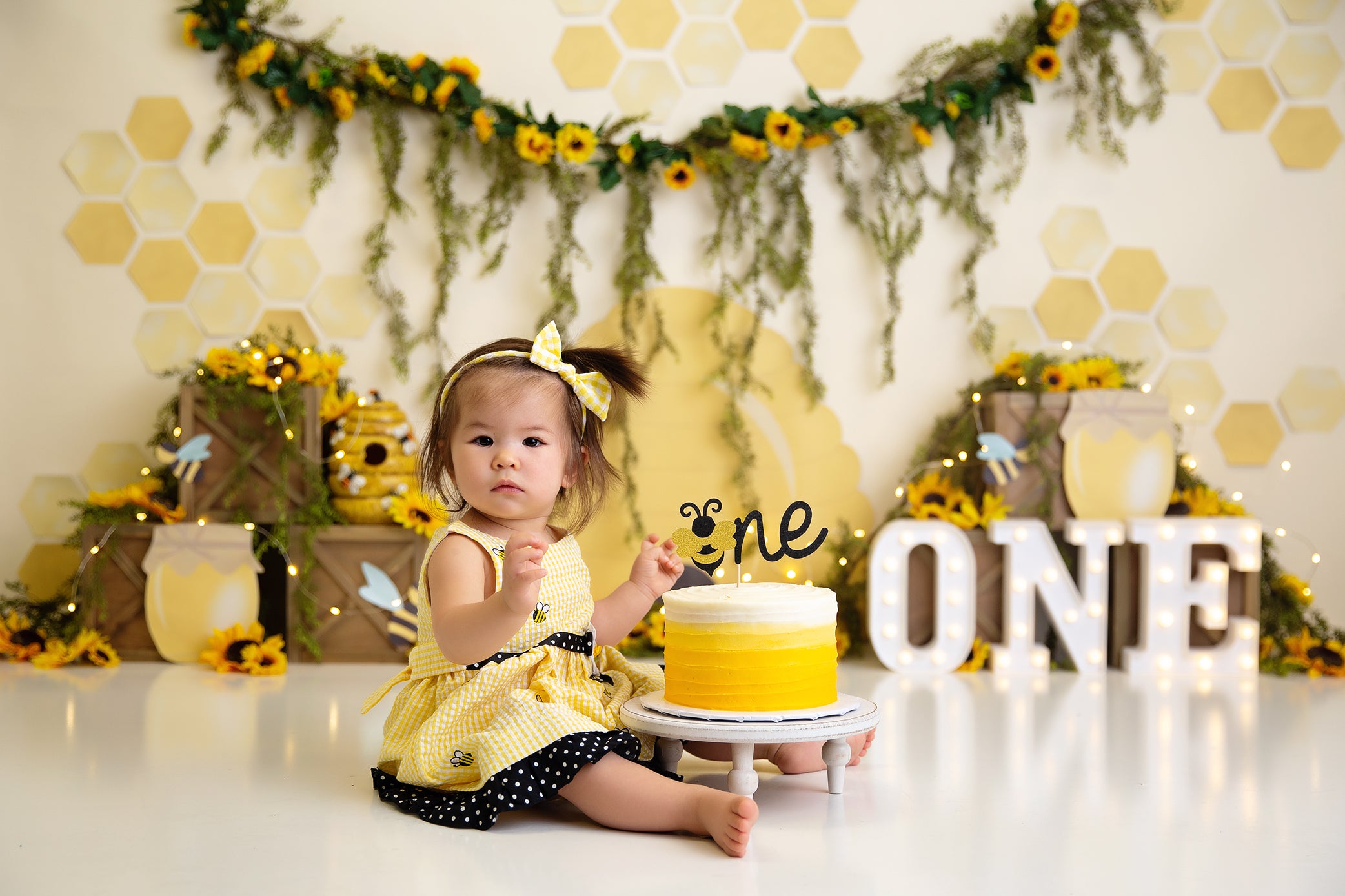 Kate Summer Honey Bee Sunflower Backdrop Designed by Megan Leigh Photography