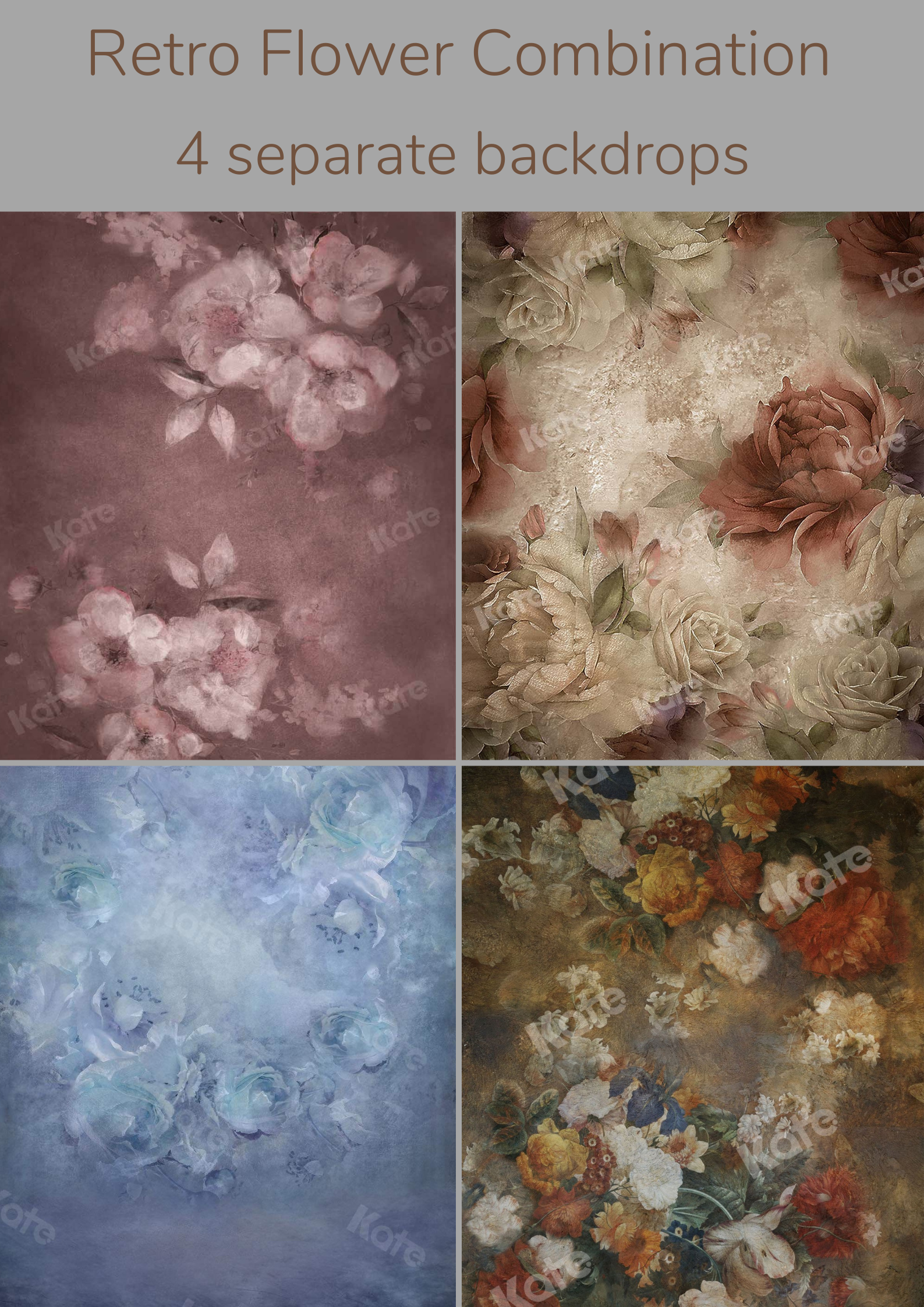 Kate Retro Flower Combination Backdrops for Photography