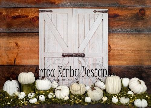 Kate Fall White Pumpkins Barn Door Backdrop Designed by Arica Kirby -UK