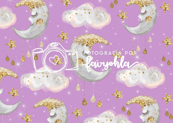 Kate Children Baby Shower Moon and Stars Clouds Purple backdrop designed by Fabiola Yar í -UK