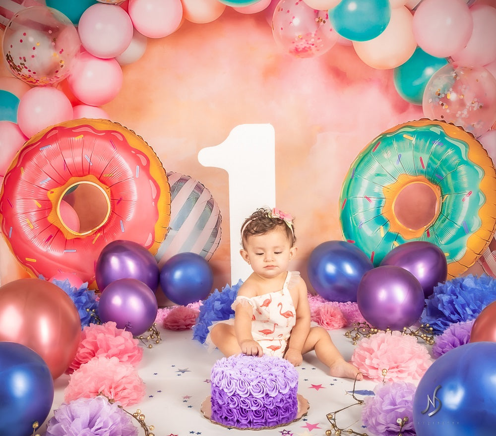 Kate Children Cake Smash Donut Balloons Backdrop Designed by Emetselch -UK