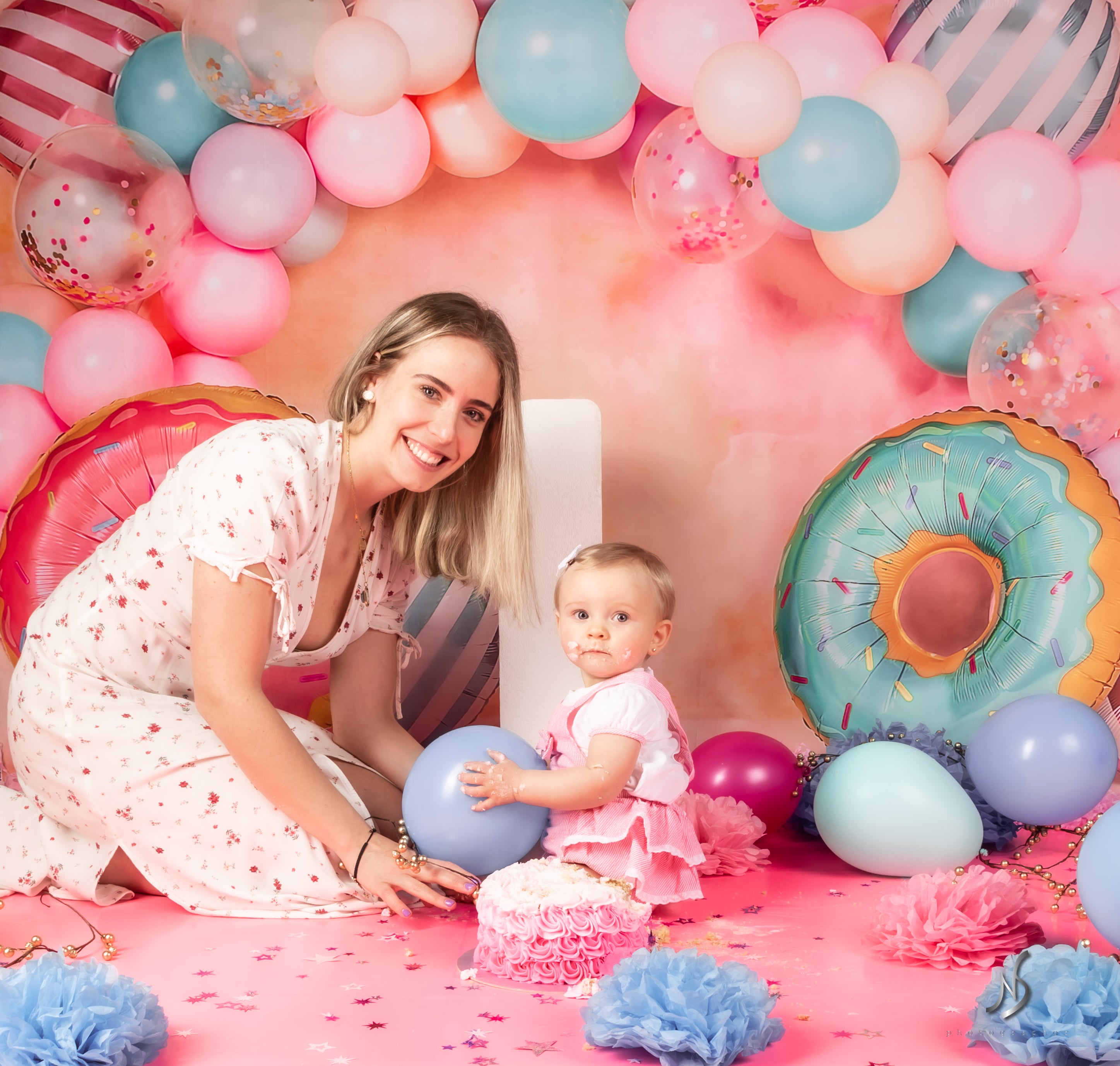 Kate Children Cake Smash Donut Balloons Backdrop Designed by Emetselch -UK