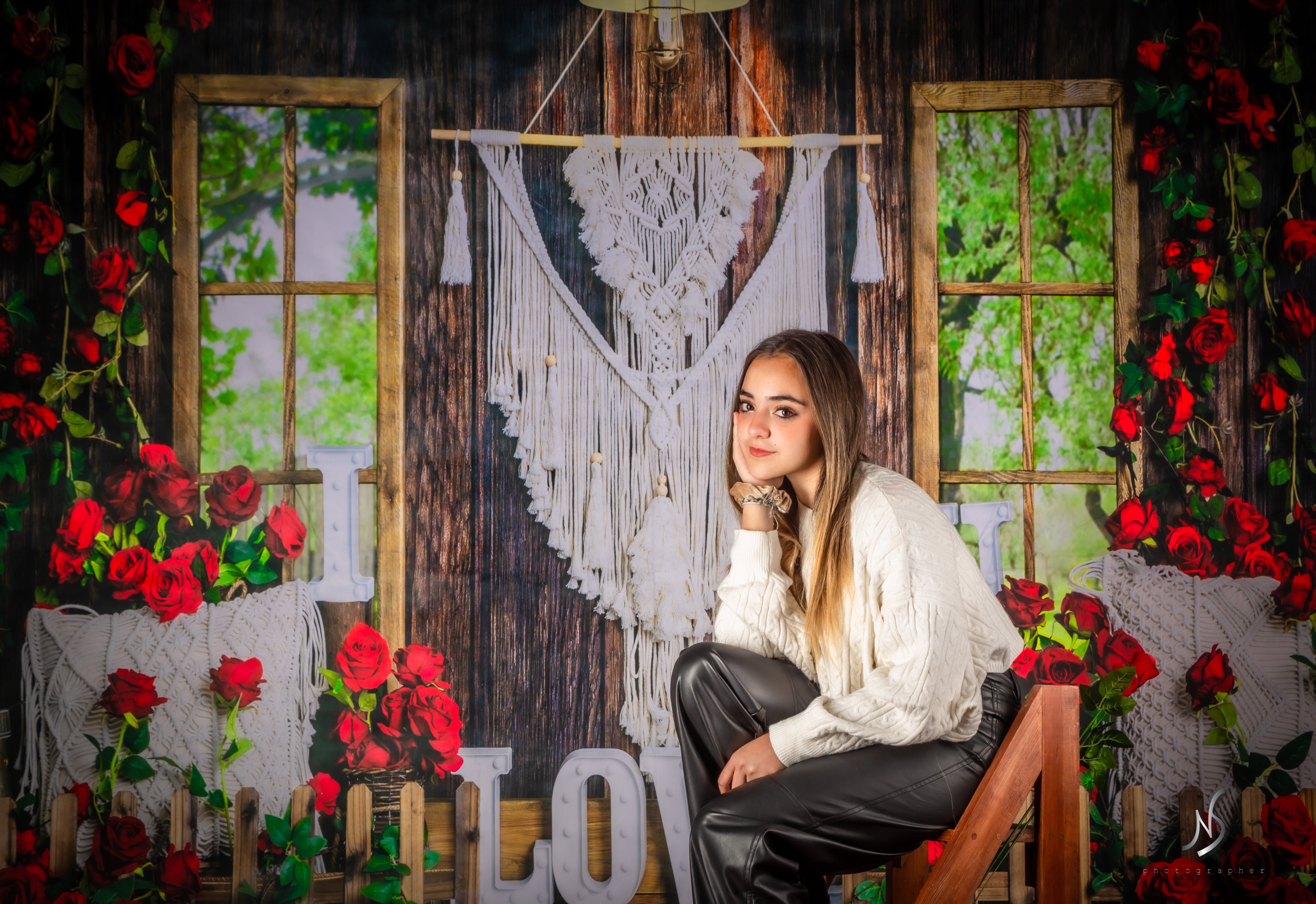 Kate Valentine's Day Boho Spring Window Rose Backdrop Designed by Emetselch -UK