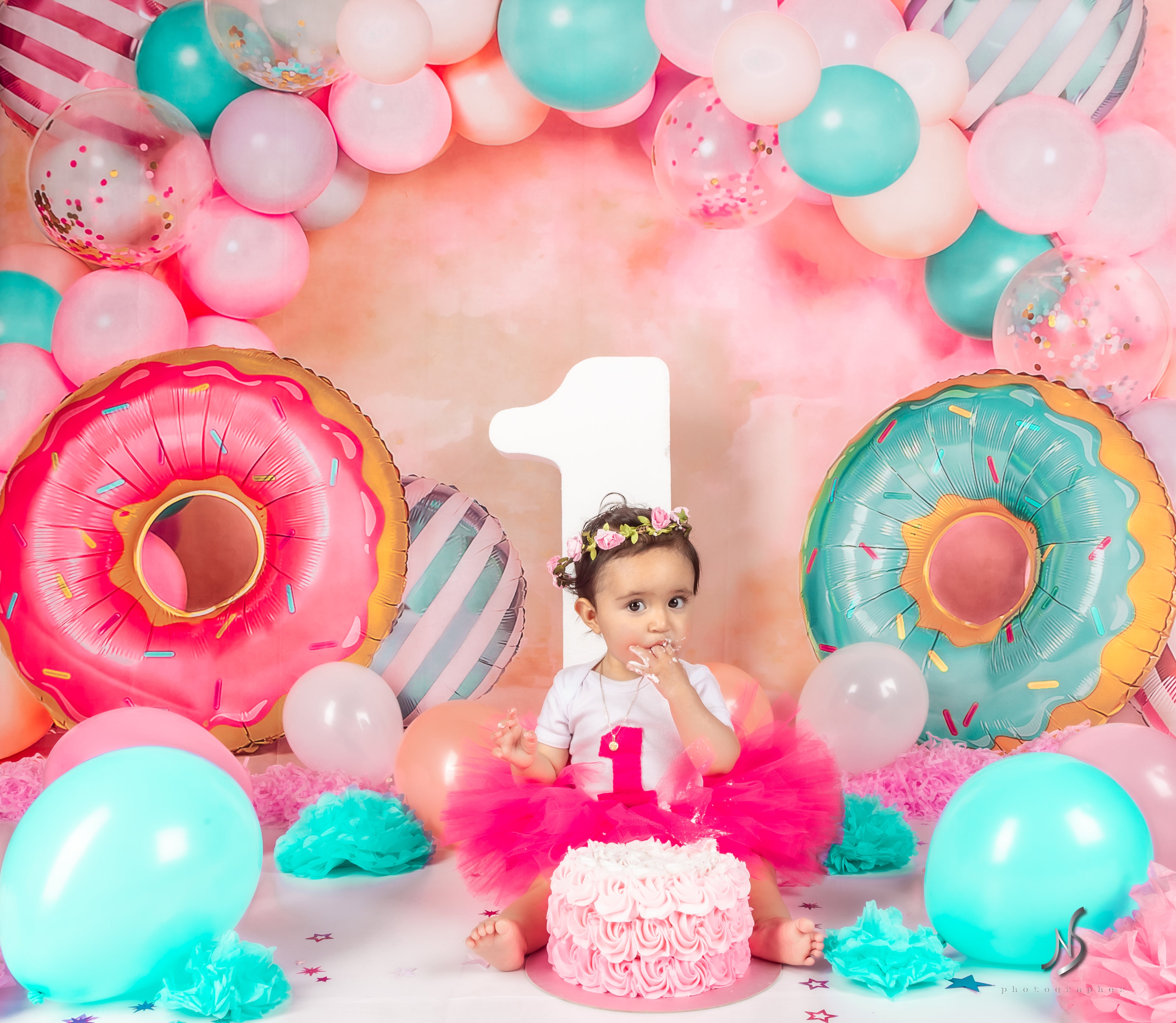 Kate Children Cake Smash Donut Balloons Backdrop Designed by Emetselch -UK