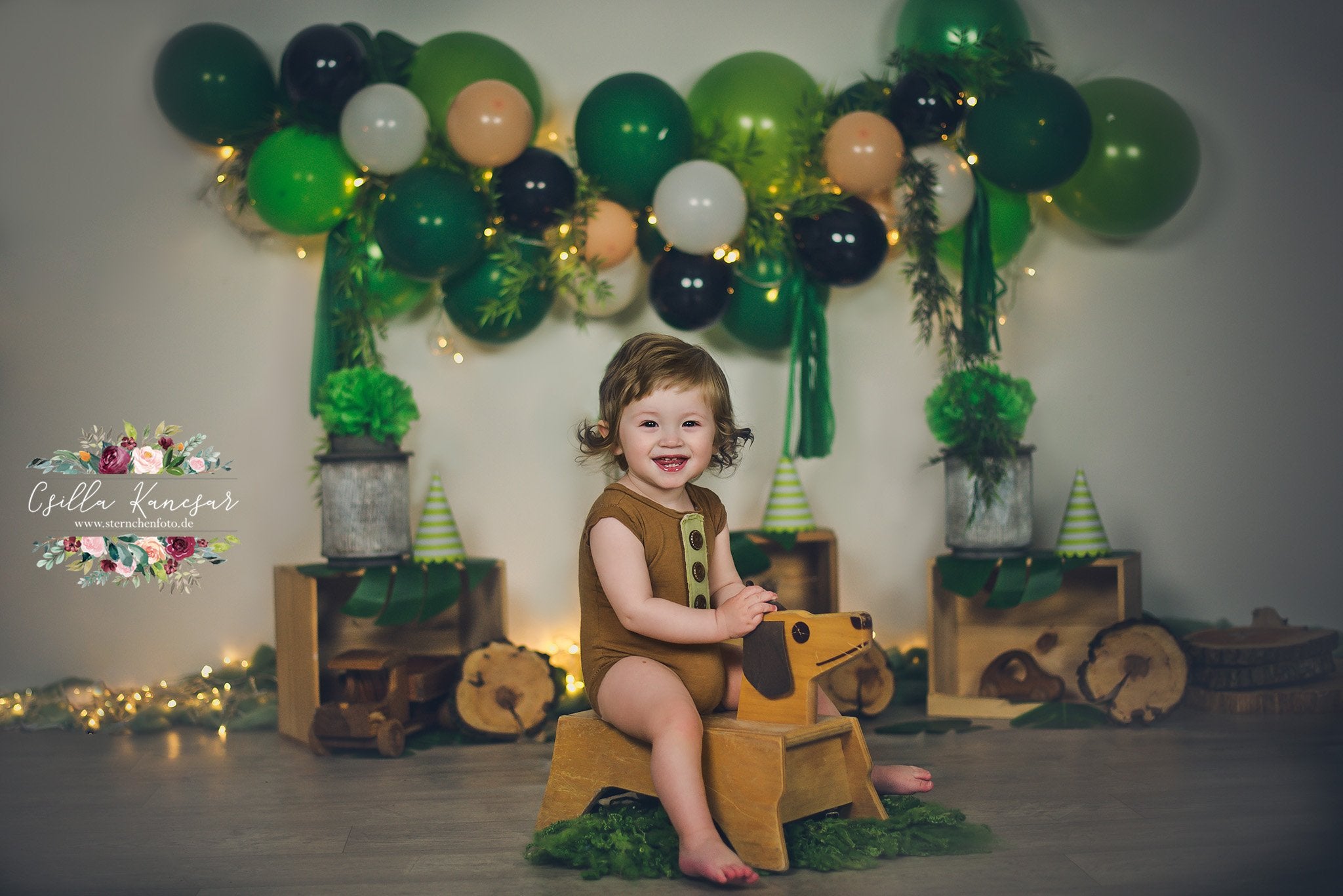 Kate Cake Smash Backdrop Green Balloons Camping Designed by Csilla Kancsar -UK