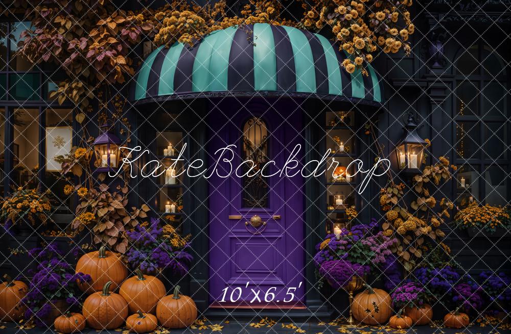 Kate Halloween Pumpkins Purple Door Fleece Backdrop Designed by Emetselch -UK