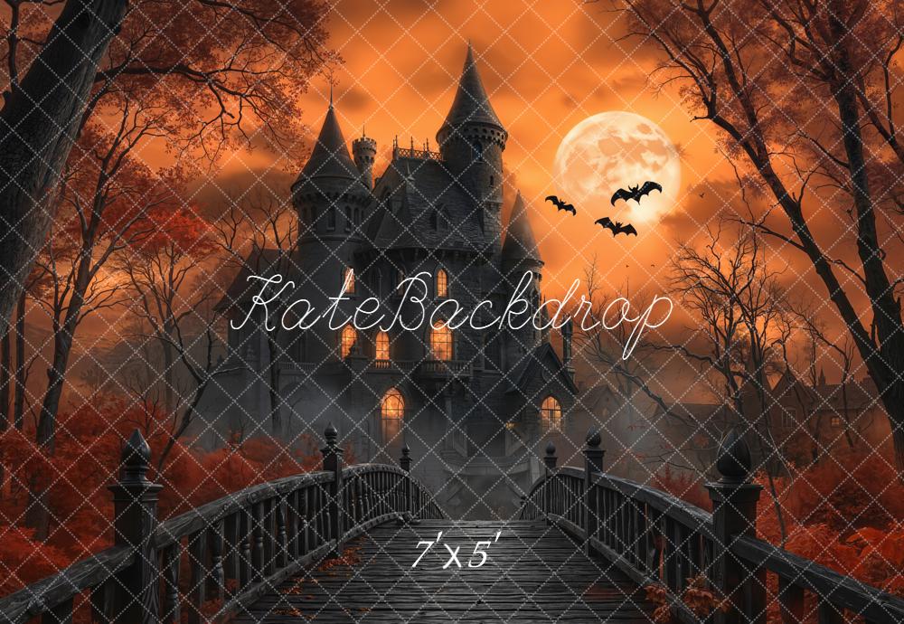Kate Halloween Haunted Castle Bridge Moon Backdrop Designed by Emetselch -UK