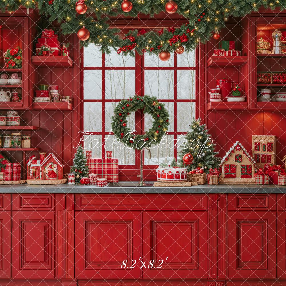 Kate Christmas Red Kitchen Garland Window Backdrop Designed by Emetselch -UK