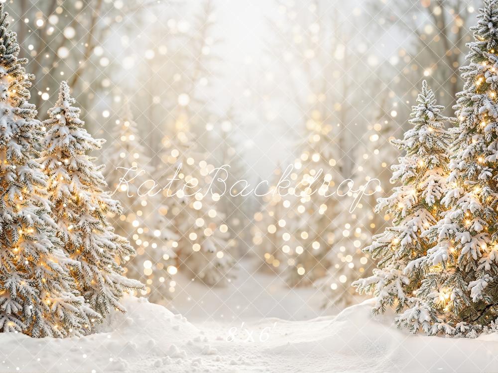 Kate Christmas Snowy Trees Bokeh Fleece Backdrop Designed by Emetselch -UK