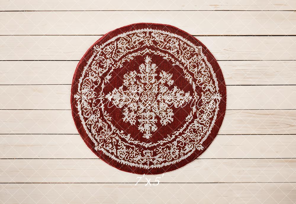 Kate Red Round Rug White Plank Floor Backdrop Designed by Emetselch -UK