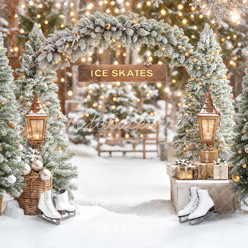 Kate Winter Ice Skates Snowy Trees Christmas Backdrop Designed by Emetselch -UK