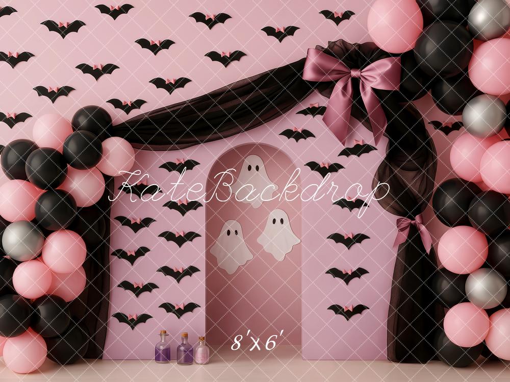 Kate Halloween Bats Ghosts Balloons Pink Backdrop Designed by Patty Robert