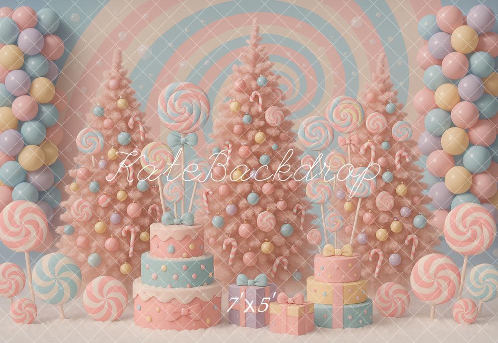 Kate Christmas Candy Land Pastel Swirl Cakes Backdrop Designed by Ashley Paul