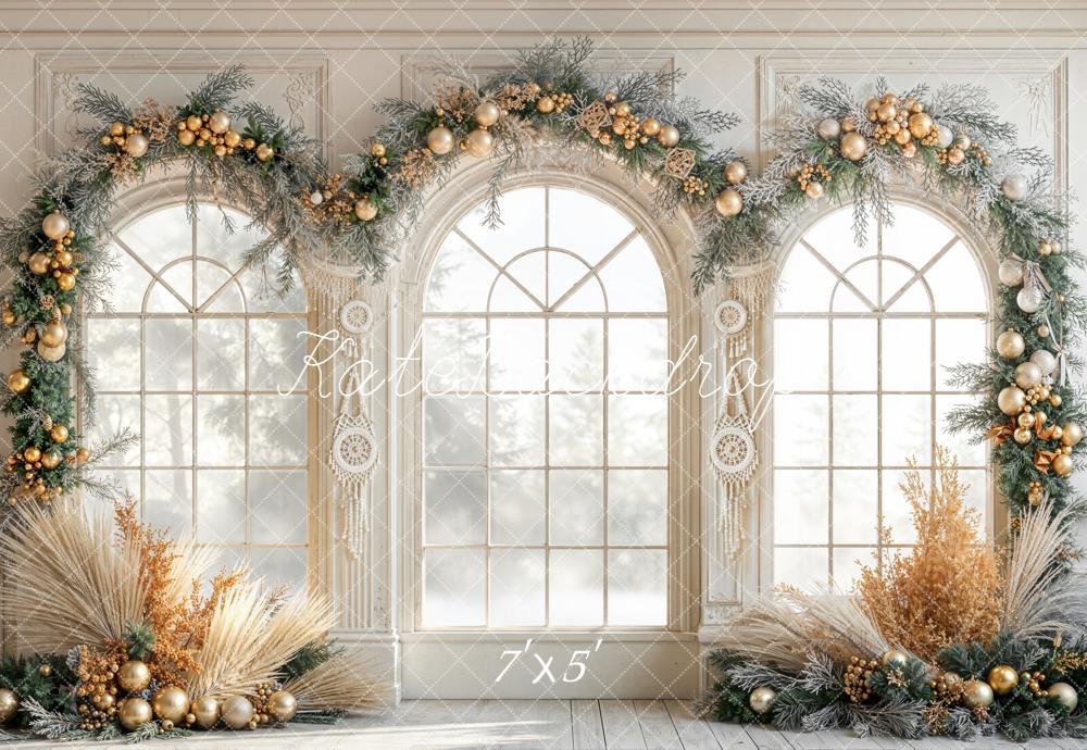 Kate Christmas Arched Windows Boho Garland Backdrop Designed by Emetselch -UK