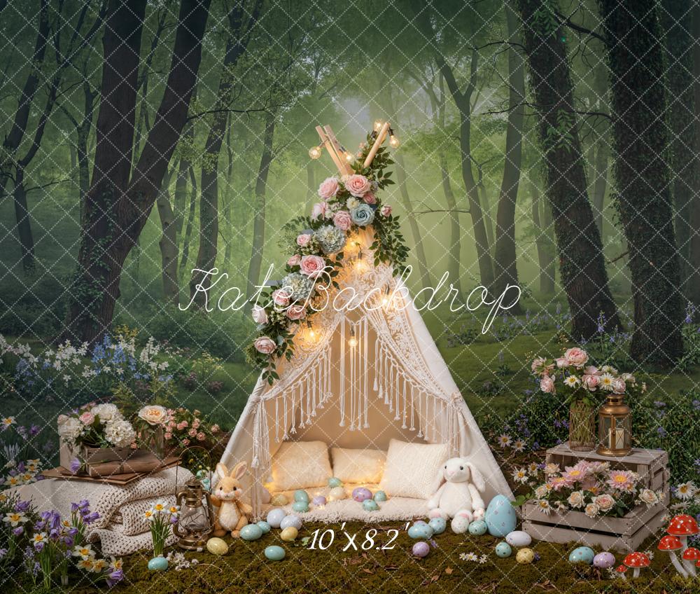 Kate Easter Bunny Tent Forest Eggs Fleece Backdrop Designed by Emetselch