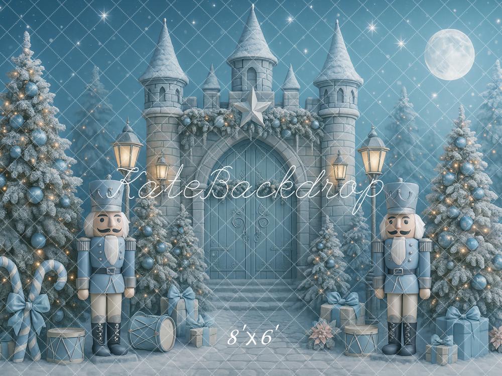Kate Blue Christmas Nutcracker Castle Trees Backdrop Designed by Ashley Paul
