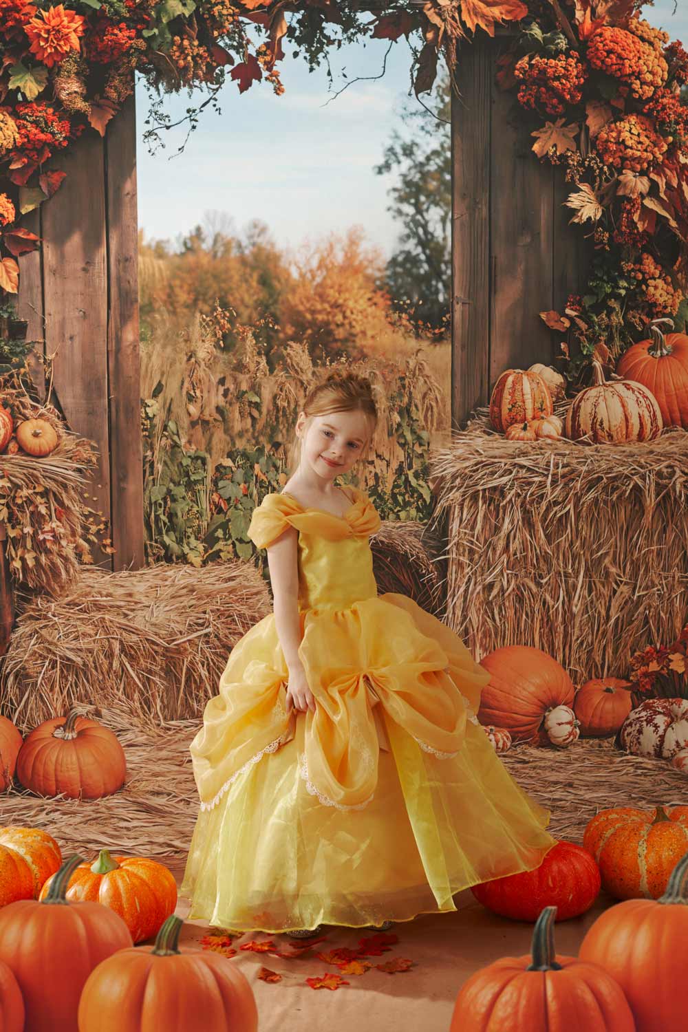 Kate Sweep Autumn Pumpkin Harvest Arch Hay Backdrop Designed by Emetselch -UK