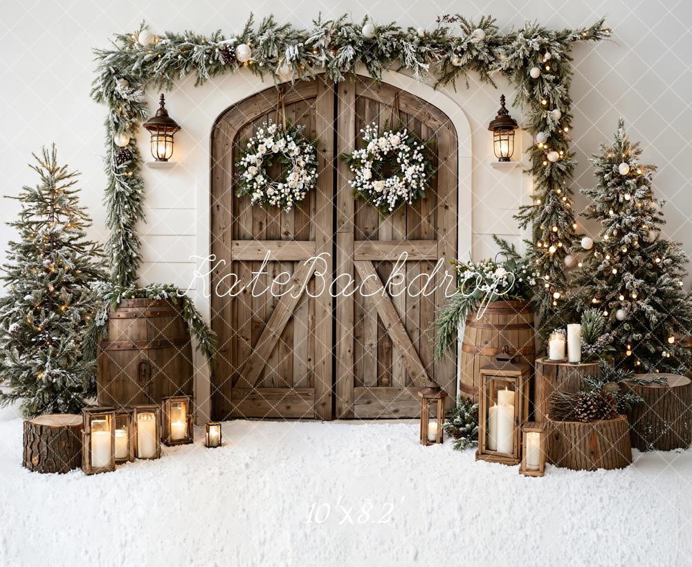 Kate Christmas Wooden Door Garland Trees Fleece Backdrop Designed by Emetselch