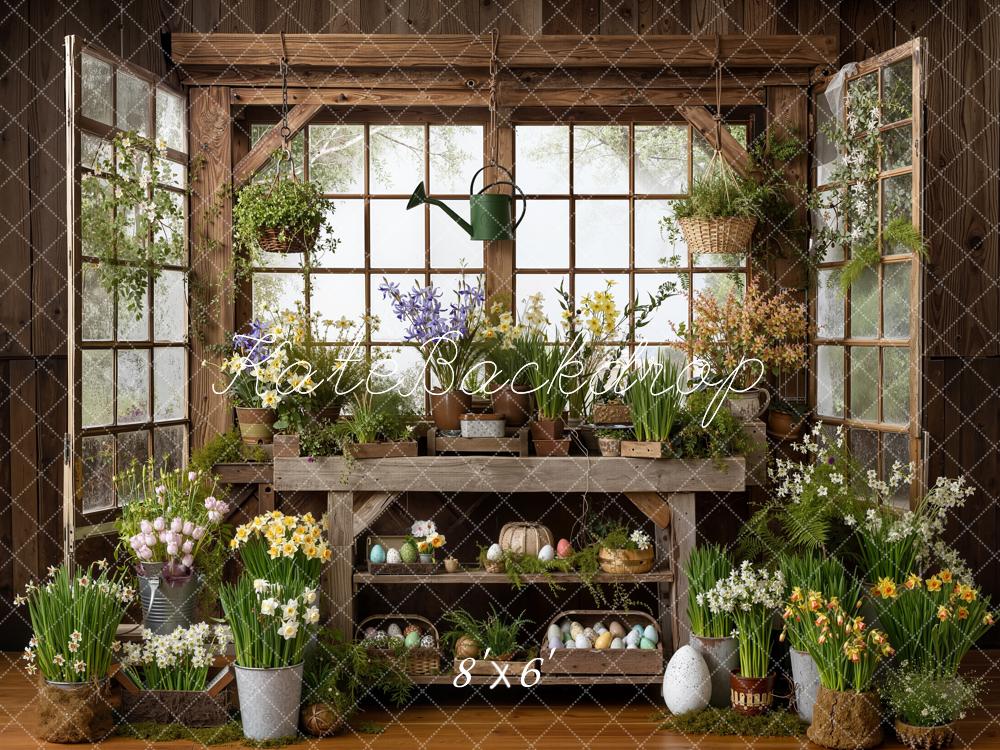 Kate Easter Eggs Spring Plants Rustic Window Backdrop Designed by Emetselch
