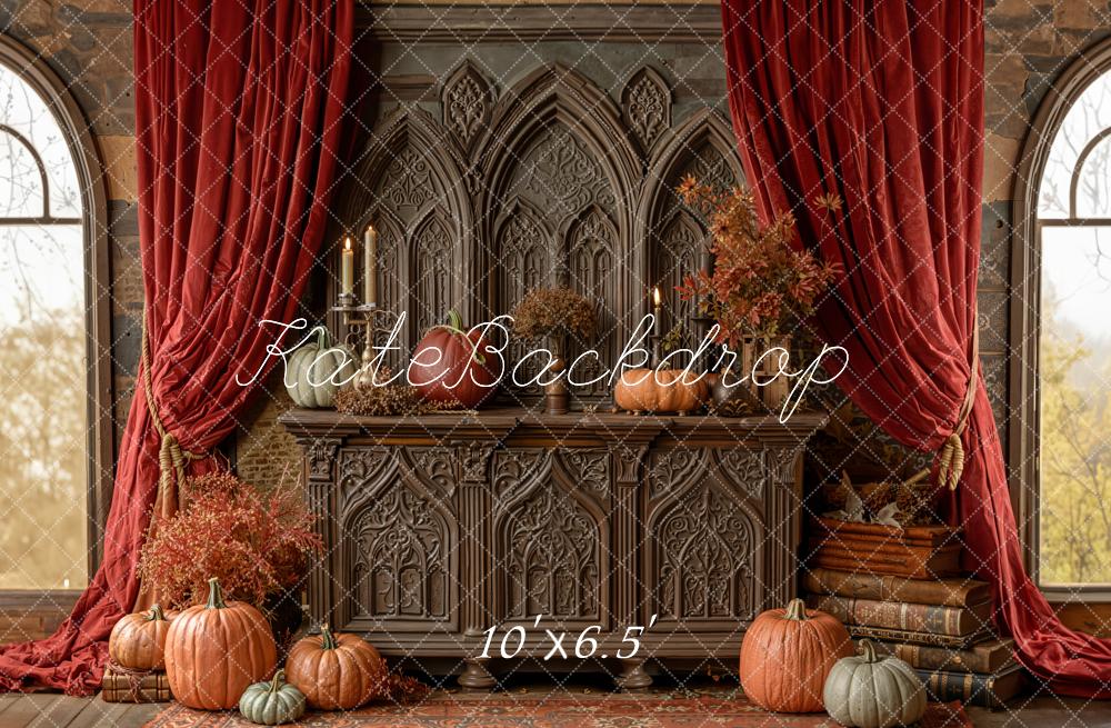 Kate Autumn Pumpkins Gothic Cabinet Fleece Backdrop Designed by Emetselch -UK
