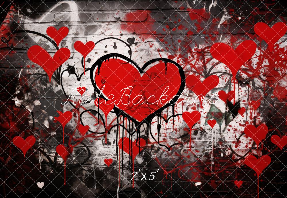 Kate Valentine Graffiti Red Hearts Brick Wall Backdrop Designed by Emetselch -UK