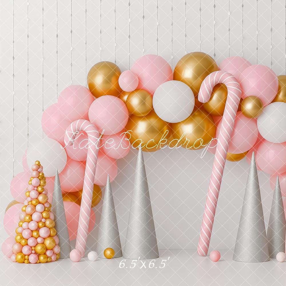 Kate Christmas Candy Cane Pink Gold Balloon Backdrop Designed by Patty Robert -UK