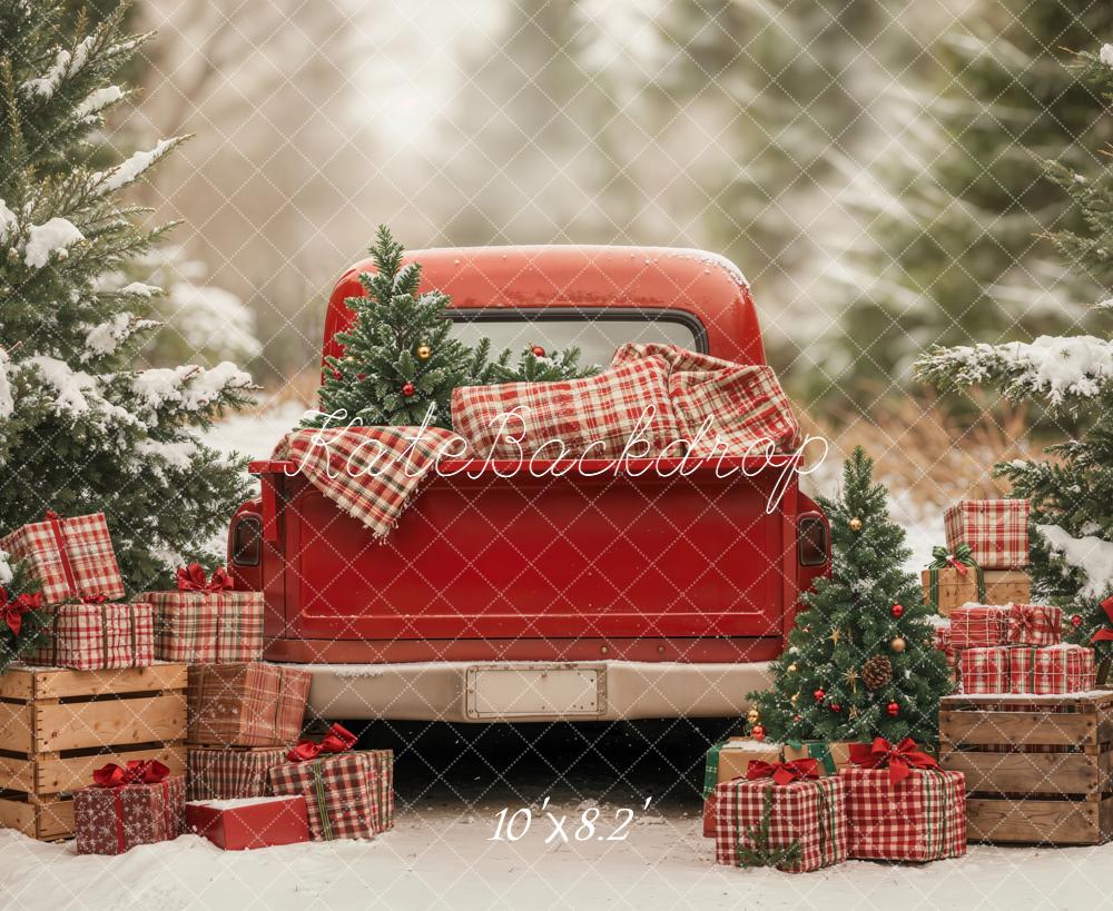 Kate Christmas Truck Gift Snow Forest Backdrop Designed by Emetselch -UK