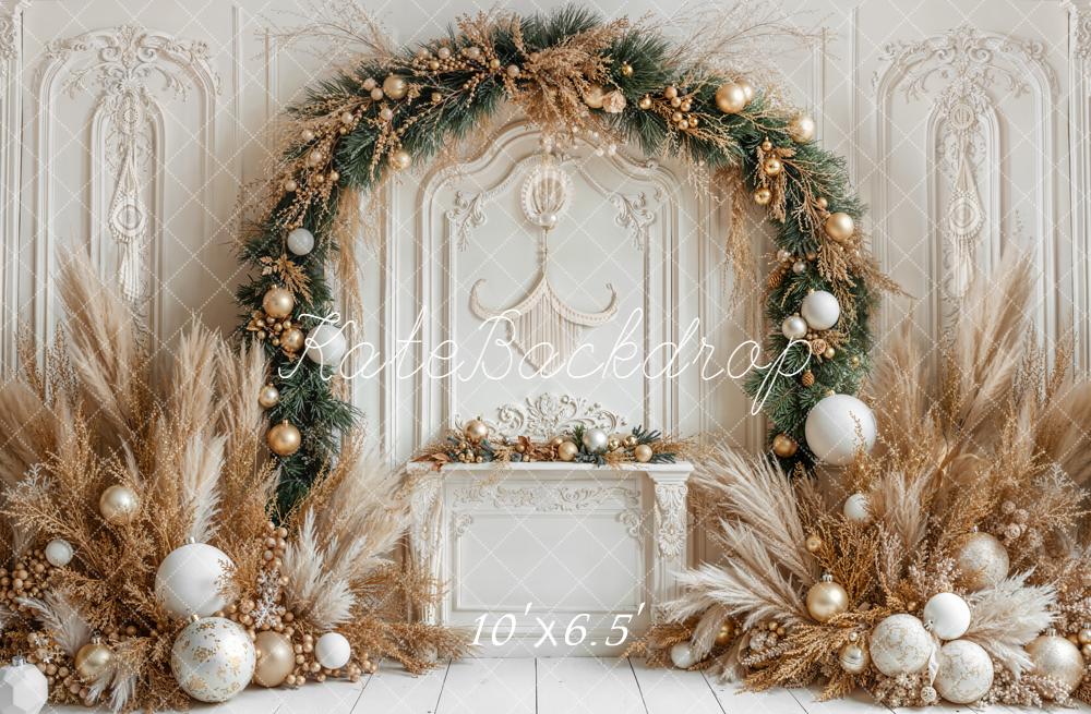 Kate Christmas Pampas Arch White Wall Backdrop Designed by Emetselch -UK