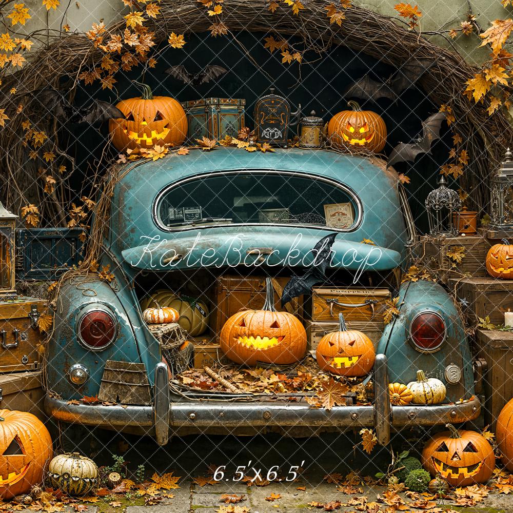 Kate Halloween Pumpkins Vintage Car Backdrop Designed by Emetselch -UK