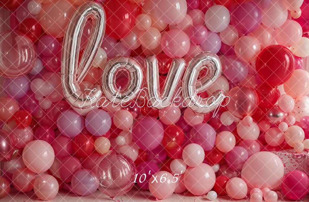 Kate Valentine Love Balloons Pink Red Backdrop Designed by Emetselch